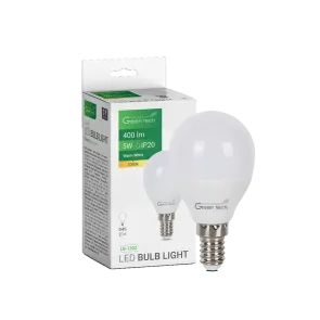 LED žarnica Green Tech 5W, 3000K, E14, G45, IP20, Sanan čip