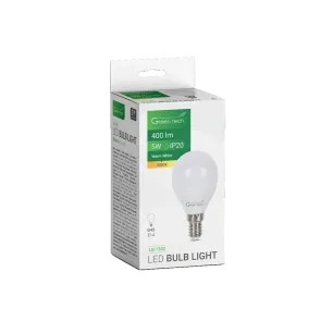 LED žarnica Green Tech 5W, 3000K, E14, G45, IP20, Sanan čip