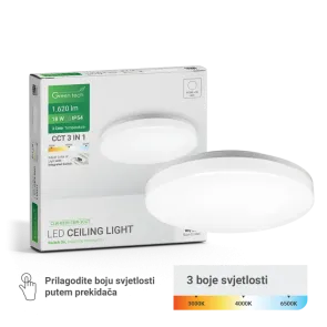 LED stropna svetilka Green Tech 18W, 3CCT, IP54, Ø 28 cm, bela