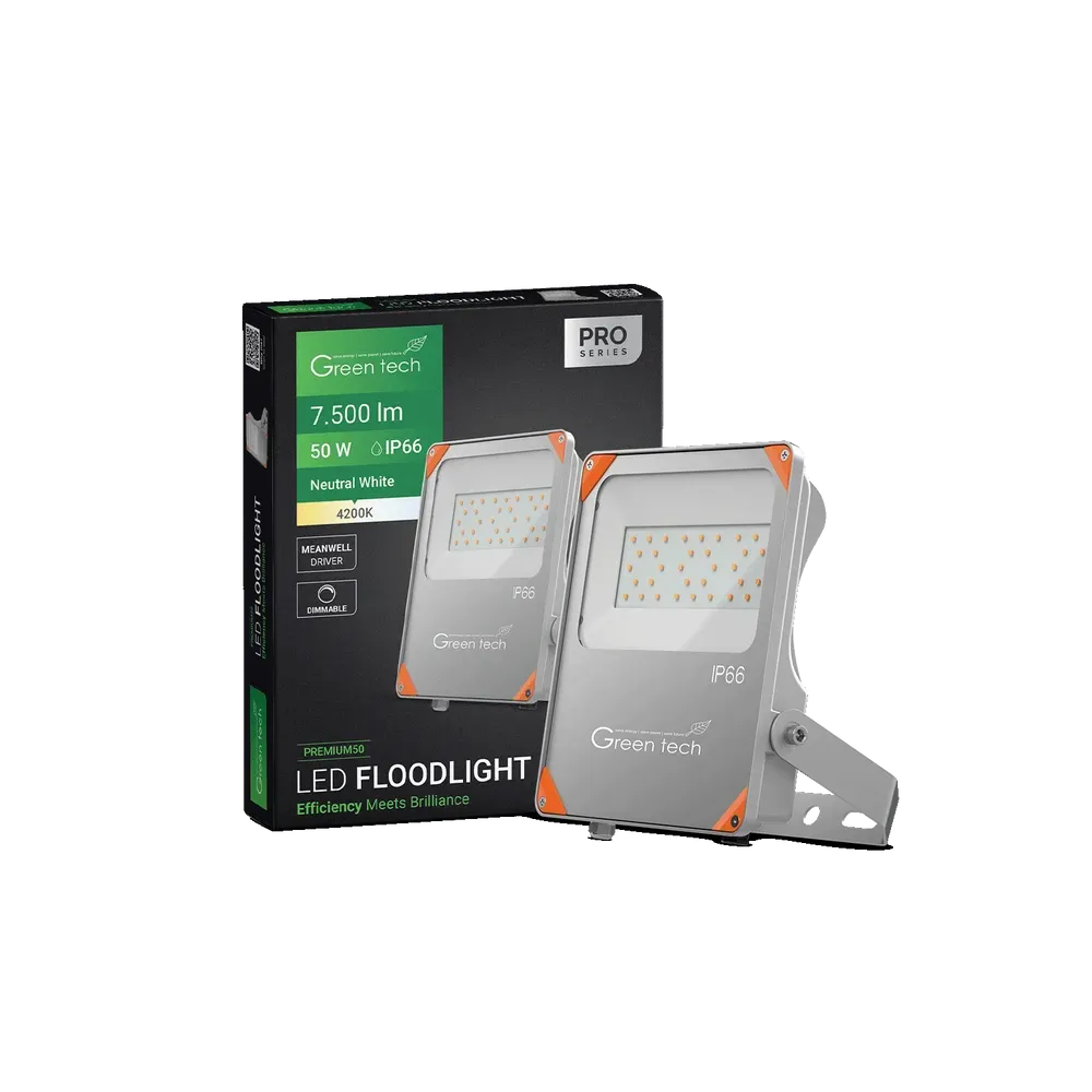 Premium LED Floodlight Green Tech 50W, 150 lm/W, 4200K, IP66, Meanwell XLG