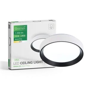 LED stropna svetilka Green Tech 12W, 4000K, IP20, bela + črna, Ø 25,8 cm