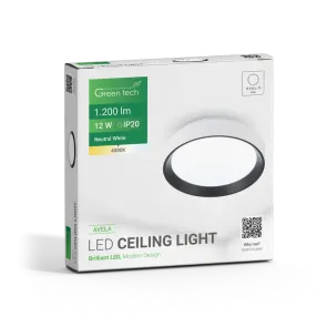 LED stropna svetilka Green Tech 12W, 4000K, IP20, bela + črna, Ø 25,8 cm