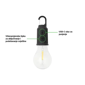 Rechargeable LED Camping Bulb Green Tech 3W, 3000K, 100 lm, USB-C