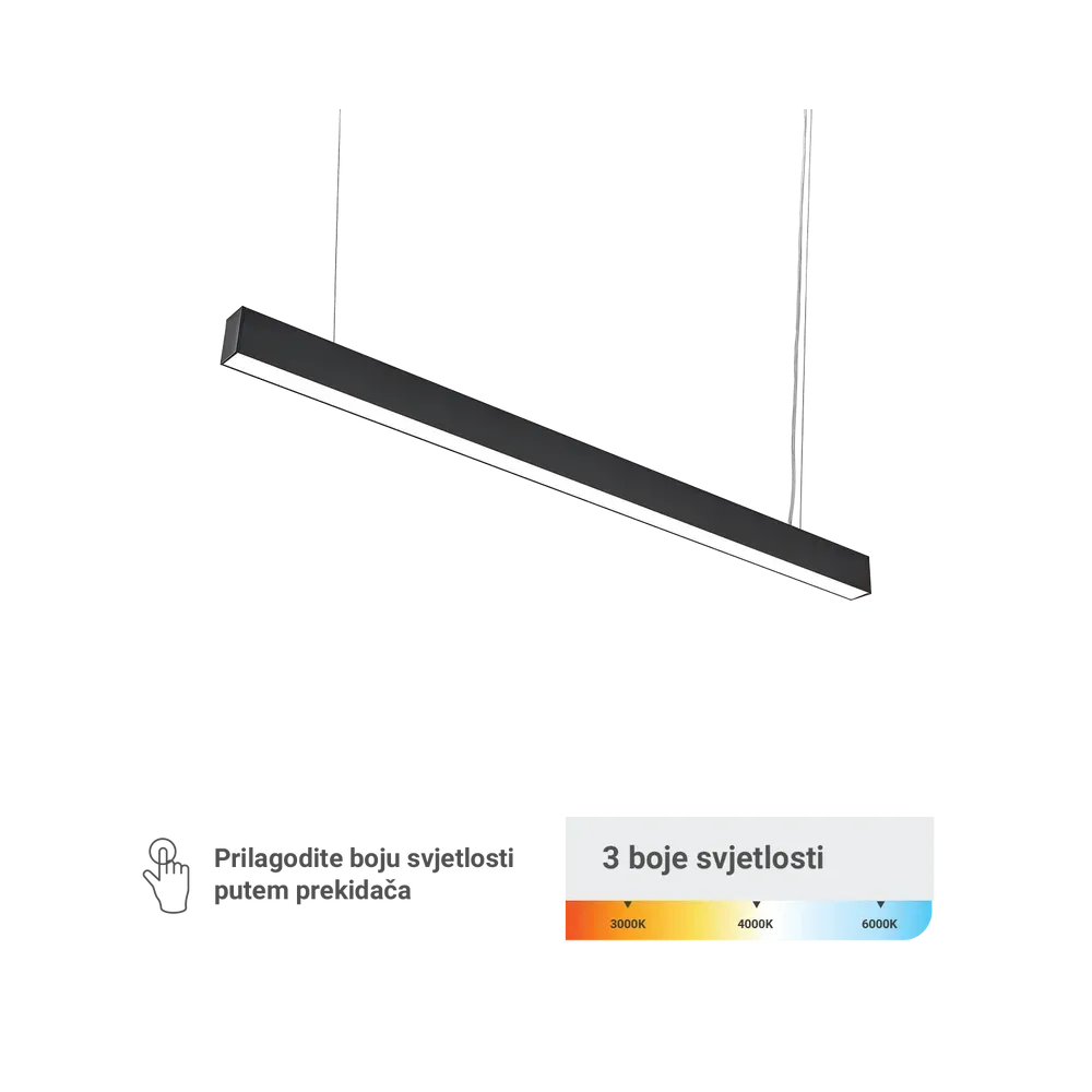LED linearna svetilka Green Tech 40W, 3CCT, IP40, 120 cm, črna