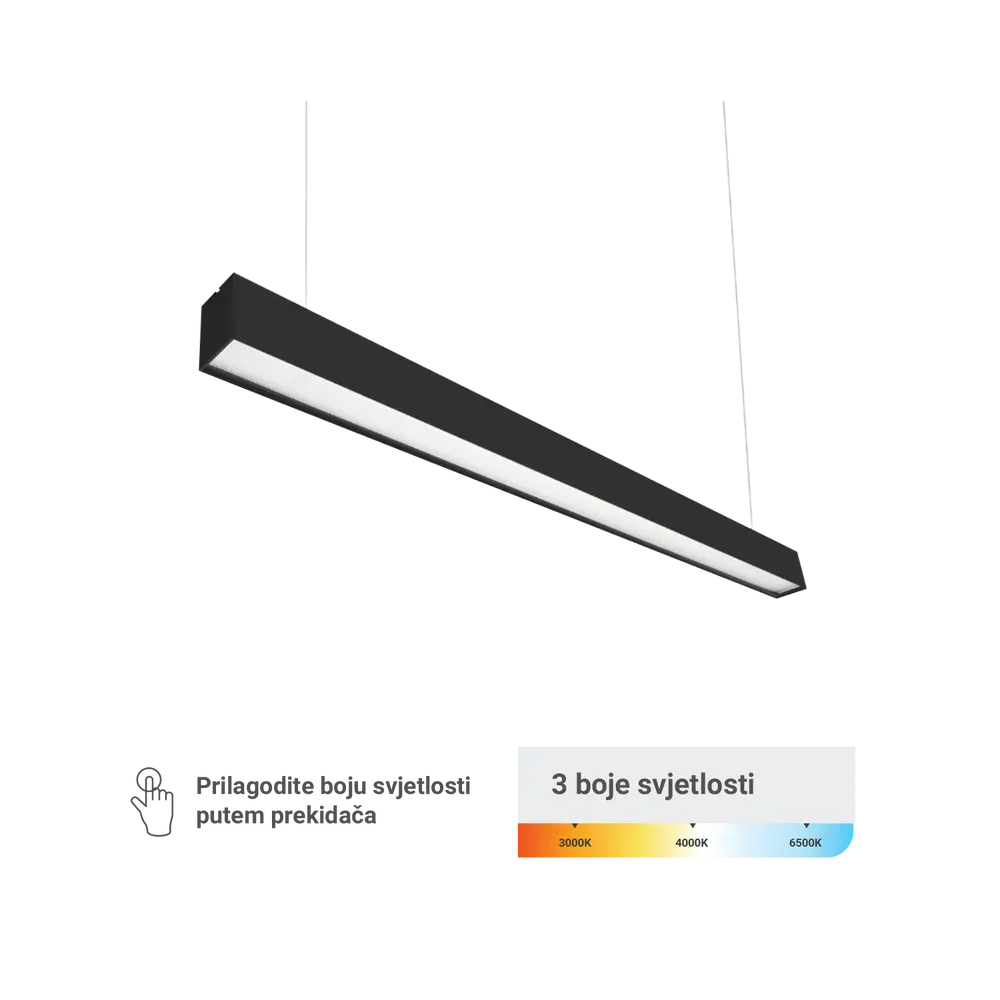 LED linearna svetilka Green Tech 40W, 3CCT, IP40, 120 cm, črna
