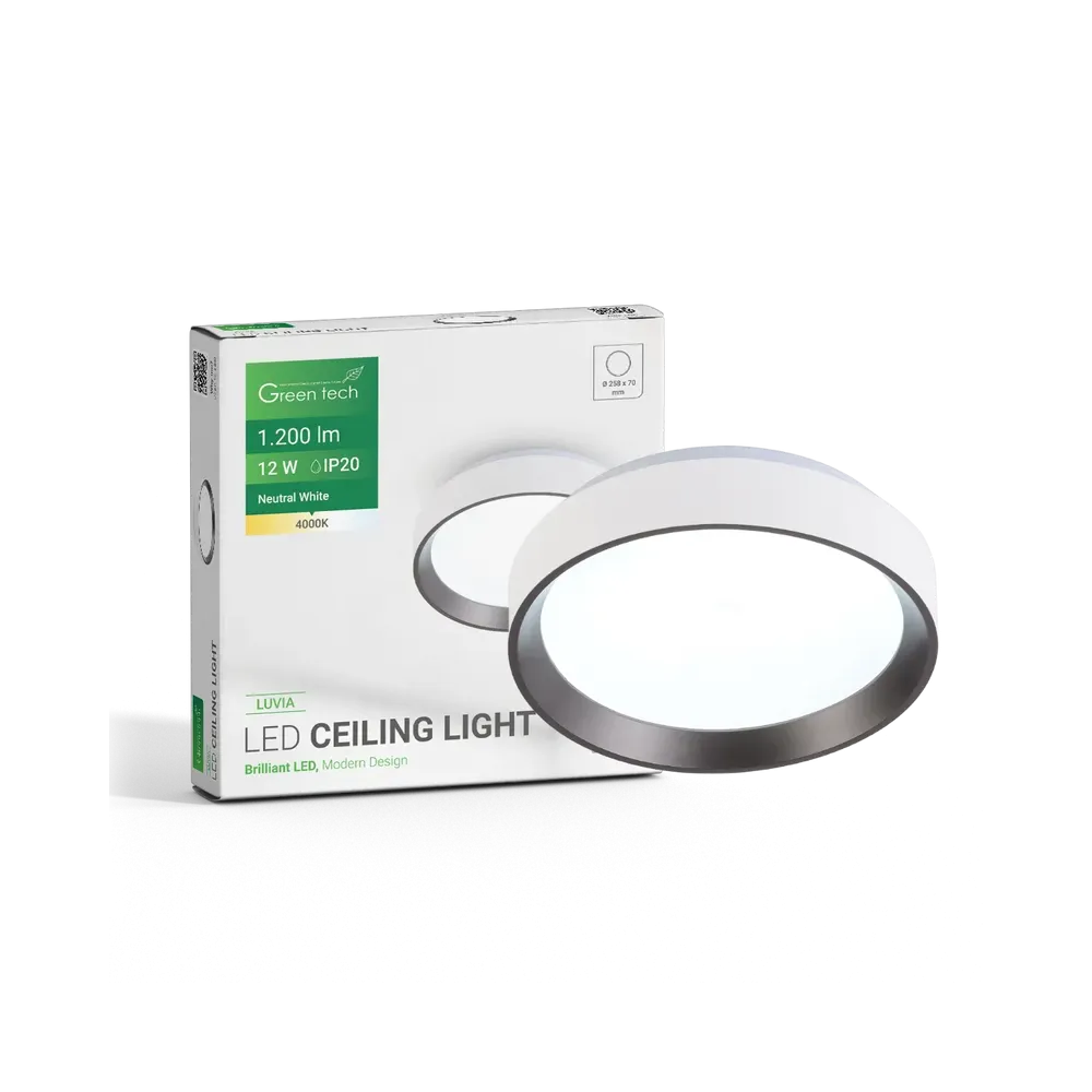 LED Ceiling Light Green Tech 12W, 4000K, IP20, White + Anthracite, Ø 25.8 cm