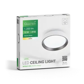 LED Ceiling Light Green Tech 12W, 4000K, IP20, White + Anthracite, Ø 25.8 cm