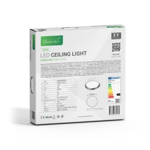 LED Ceiling Light Green Tech 12W, 4000K, IP20, White + Anthracite, Ø 25.8 cm