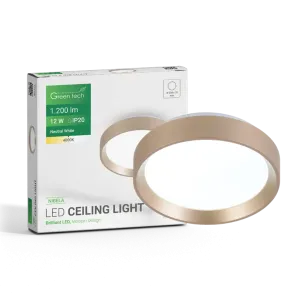 LED stropna svetilka Green Tech 12W, 4000K, IP20, zlata, Ø 25,8 cm