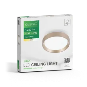 LED stropna svetilka Green Tech 12W, 4000K, IP20, zlata, Ø 25,8 cm