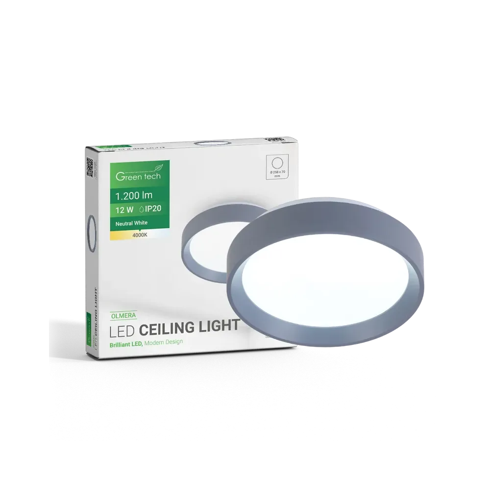 LED stropna svetilka Green Tech 12W, 4000K, IP20, modra, Ø 25,8 cm