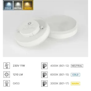 LED žarnica GX53 11W 6000K – Hladna bela svetloba