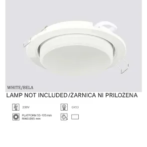 Recessed Downlight GX53 L08-1, White, Lamp Not Included