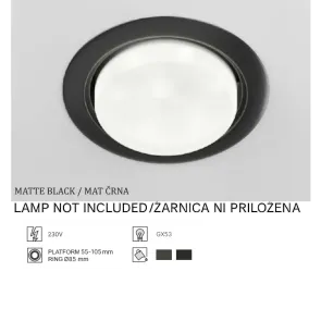 Recessed Downlight GX53, up to 15W, IP20, L08-18, matte black