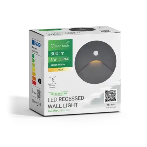 Recessed LED Wall Light with Sensor 3W 3000K IP44 (Black)