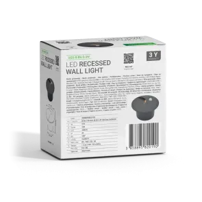 Recessed LED Wall Light with Sensor 3W 3000K IP44 (Black)