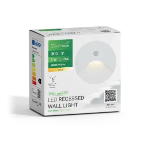Vgradna LED svetilka s senzorjem 3W 3000K IP44 (bela)