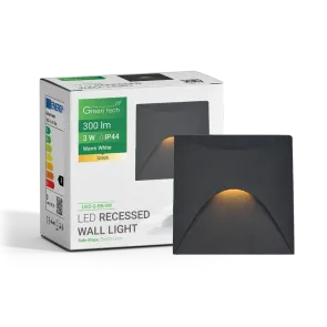 Kvadratna vgradna LED svetilka 3W 3000K IP44 (črna)