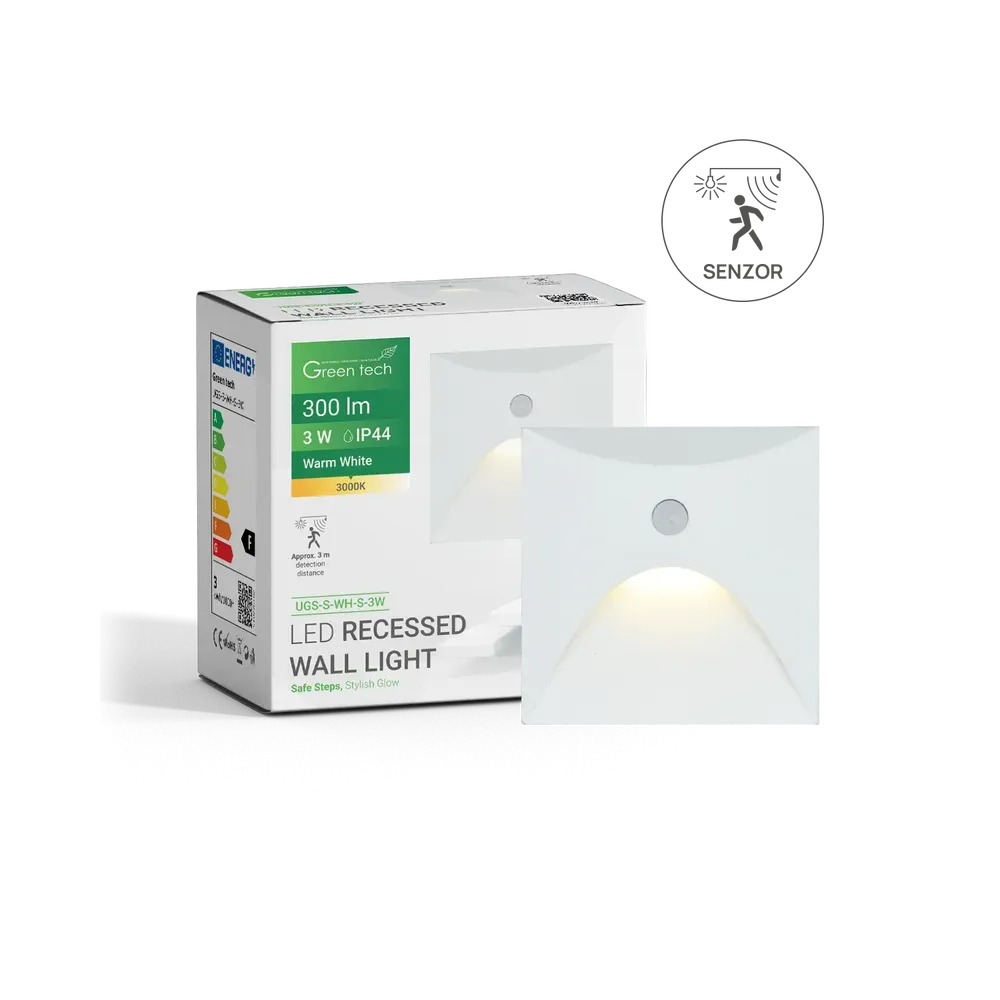 Recessed LED Wall Light with Sensor 3W 3000K IP44 (White)
