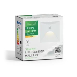 Recessed LED Wall Light with Sensor 3W 3000K IP44 (White)