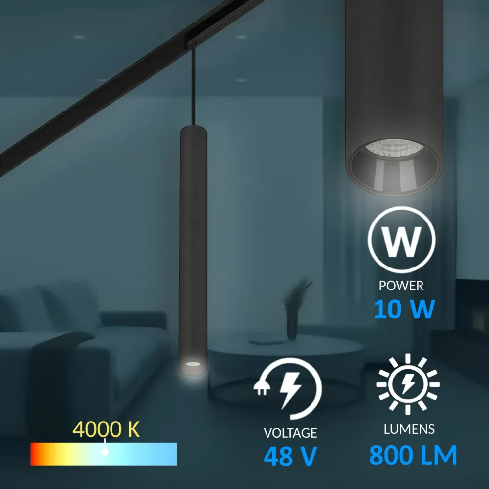 Viseča svetilka ML07-2BK, 48V, 10W, 4000K, 800LM – Magnetni tirni sistem