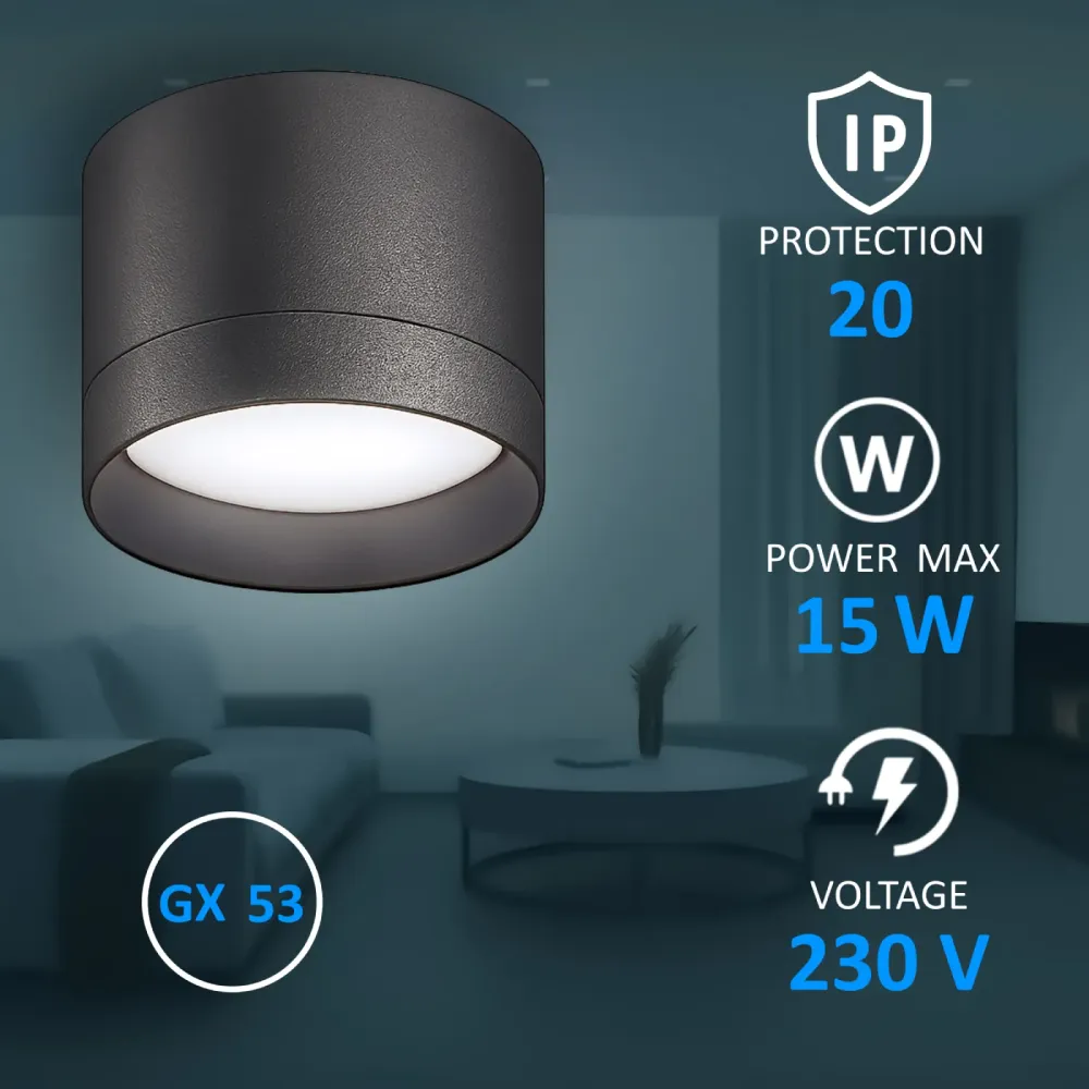 Surface-Mounted Downlight GX53, up to 15W, IP20, SPT01-4