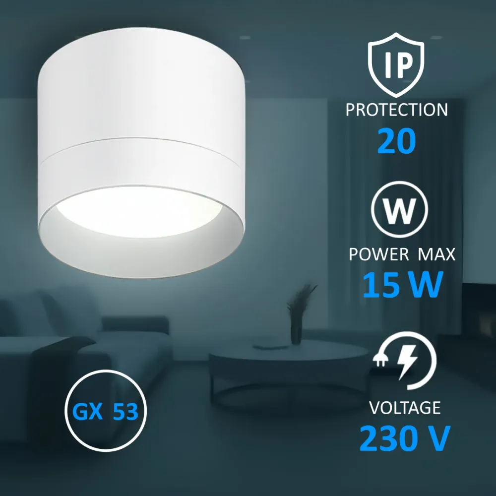 Nadgradna svetilka GX53, do 15W, IP20, SPT01-3