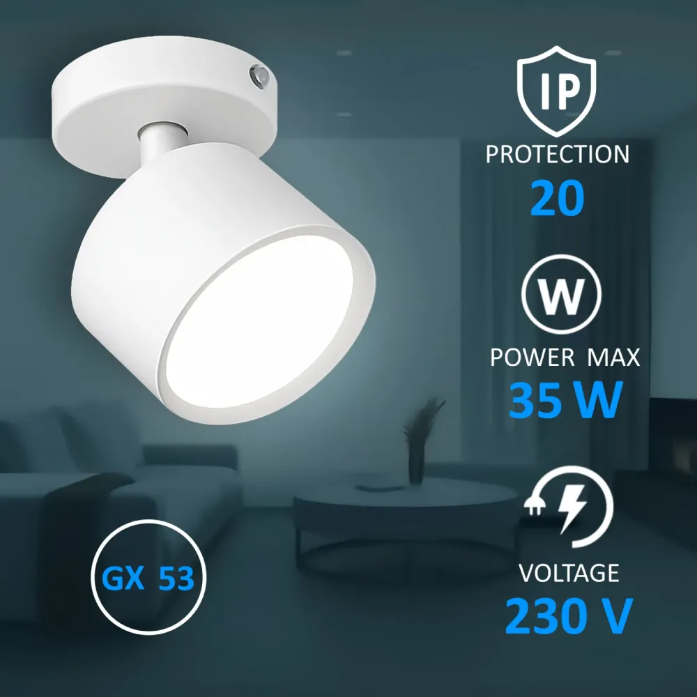 Surface Mounted Downlight GX53, up to 15W, IP20, SPT01-2