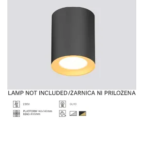 Surface Mounted Downlight GU10, up to 35W, IP20, Ø70×100 mm, Black + Gold, SPT01-14