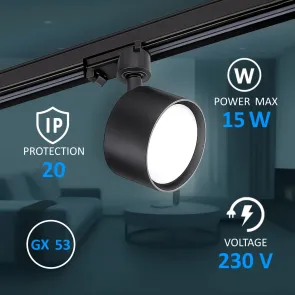 Tirna svetilka GX53, do 15W, IP20, TRL01-3. Šinska razsvetljava. Reflektor. Tračni luč. Tračna svetloba
