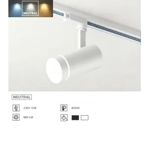 Track Light LED 12W, 4000K, 960lm, IP20, TRL01-6