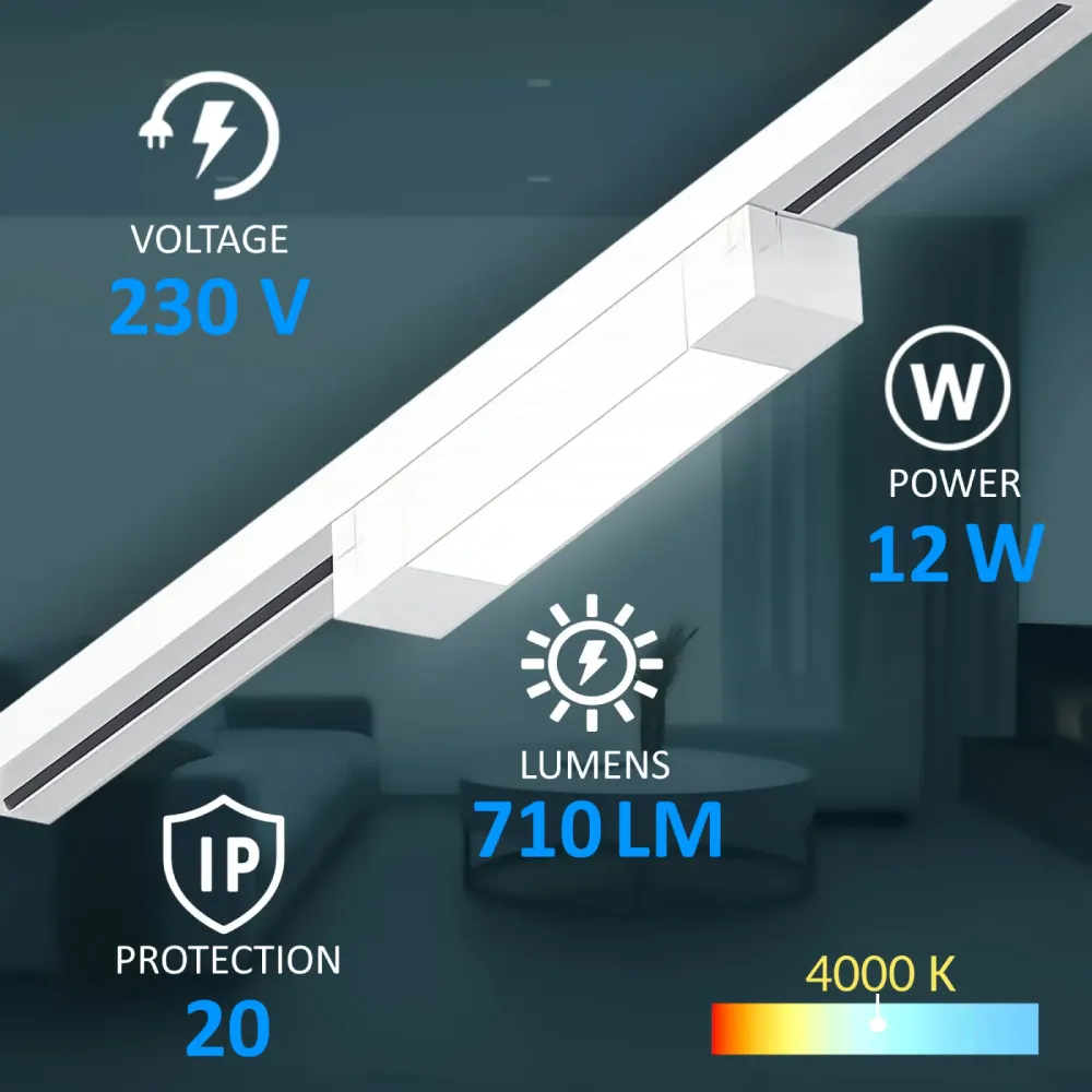 Track Light LED, 12W, 4000K, 710Lm, IP20, TRL01-15