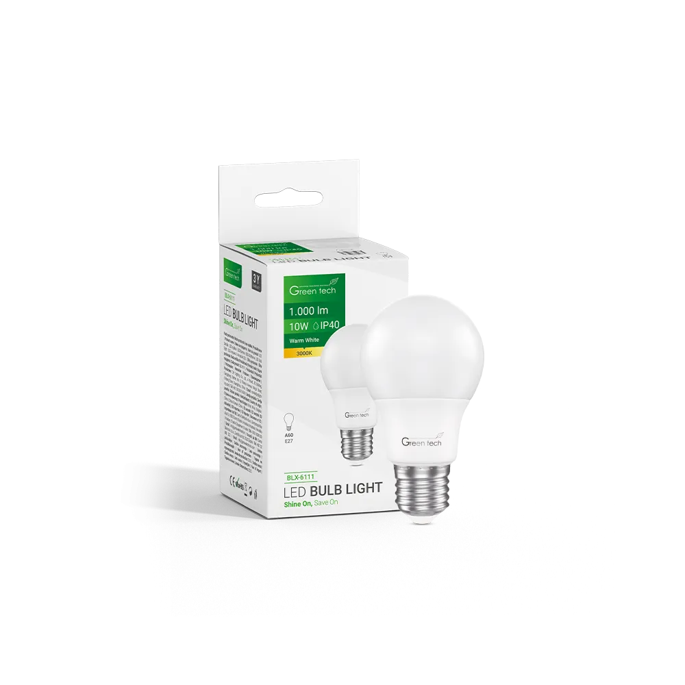 GREEN TECH LED bulb Green Tech 10W, 3000K, E27, A60, Flux: 1000 lm, IP40, Epistar chip - BLX-6111