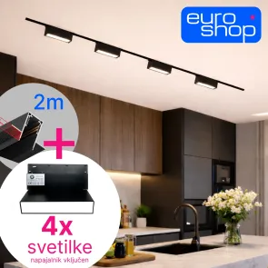 Magnetic track lighting set – 2 m track + 4 spotlights + power supply