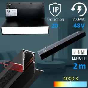 Magnetic track lighting set – 2 m track + 4 spotlights + power supply