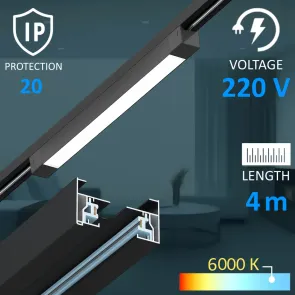 Track lighting set – 4 m track + 4 LED spotlights, black