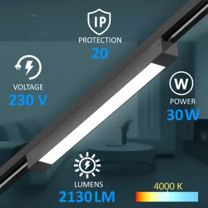 Track lighting set – 4 m track + 4 LED spotlights, black