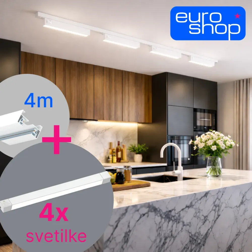 Track lighting set – 4 m track + 4 LED spotlights, white