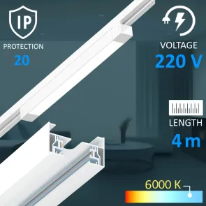 Track lighting set – 4 m track + 4 LED spotlights, white