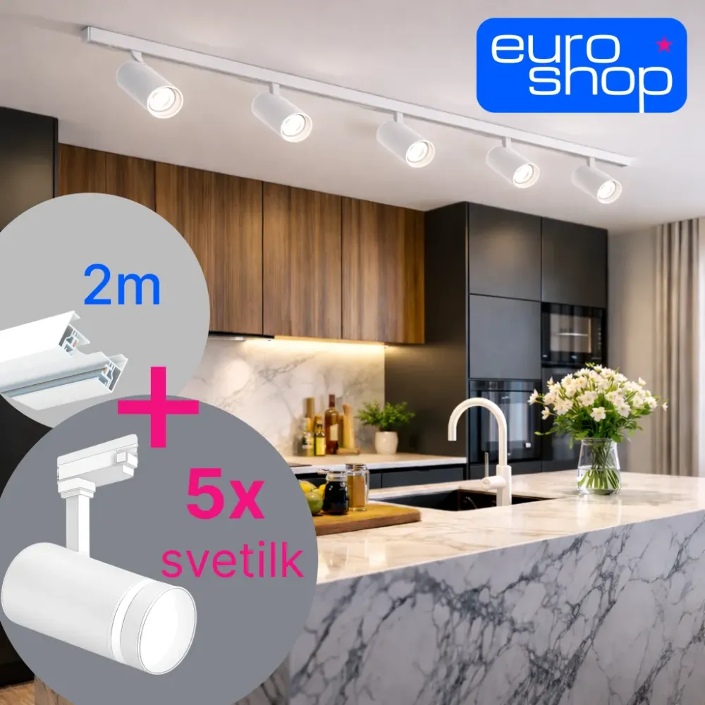 Track lighting set – 2 m track + 5 LED spotlights, white