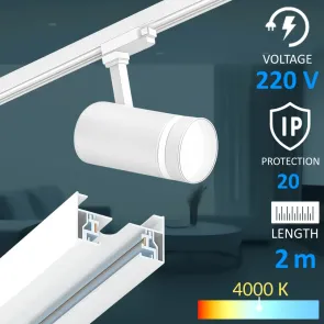 Track lighting set – 2 m track + 5 LED spotlights, white