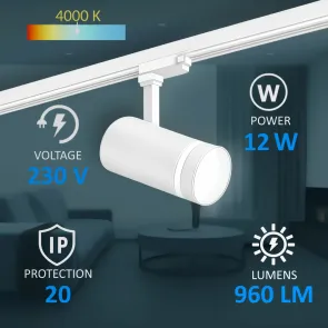 Track lighting set – 2 m track + 5 LED spotlights, white