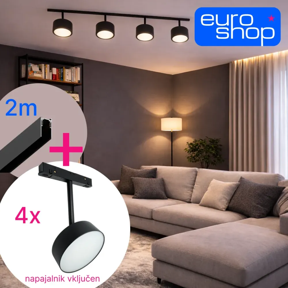 Magnetic track lighting set – 2 m track + 4 pendant lights + power supply