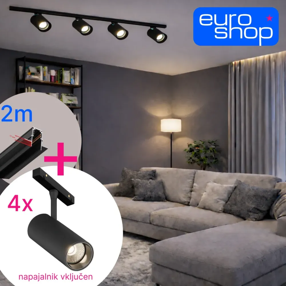 Magnetic track lighting – recessed set 2 m + 4 spotlights + power supply