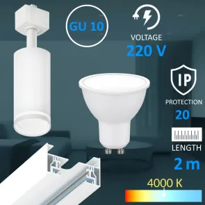 Tirna razsvetljava GU10 – komplet 2 m + 4 svetilke + 4 LED žarnice