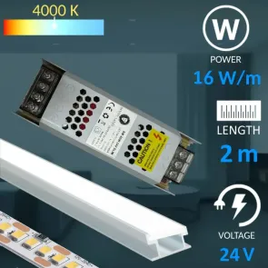 LED strip lighting set – 2 m strip + profile + power supply, 24 V