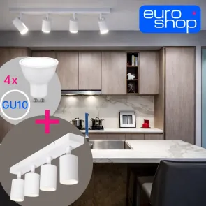 GU10 ceiling spotlight – set 4× GU10 + 4 LED bulbs, white
