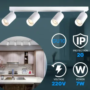 Stropni reflektor GU10 – komplet 4× GU10 + 4 LED žarnice, bela