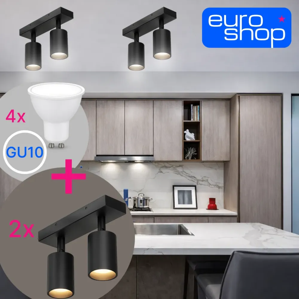 Stropni reflektor GU10 – komplet 2 reflektorja + 4 LED žarnice, črna