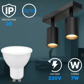 Stropni reflektor GU10 – komplet 2 reflektorja + 4 LED žarnice, črna